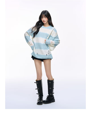 [NS76] striped ripped sweater
