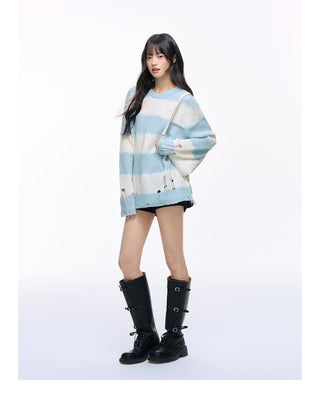 [NS76] striped ripped sweater