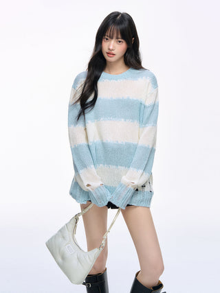 [NS76] striped ripped sweater