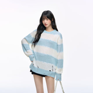 [NS76] striped ripped sweater