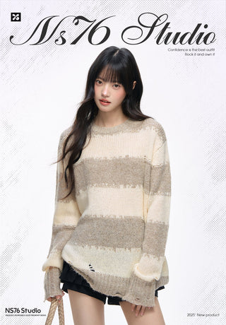 [NS76] striped ripped sweater