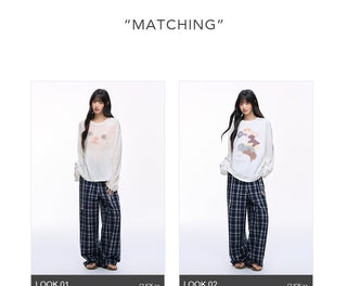 [NS76] plaid wide pants