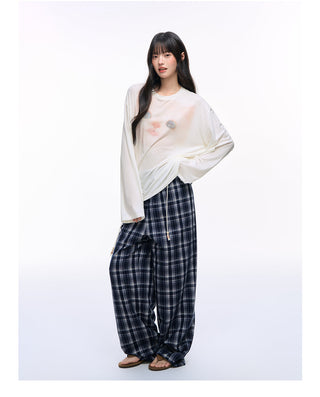 [NS76] plaid wide pants