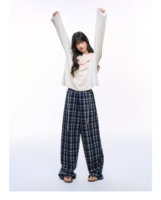 [NS76] plaid wide pants