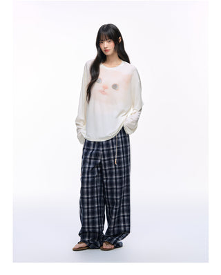 [NS76] plaid wide pants