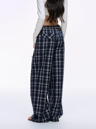 [NS76] plaid wide pants