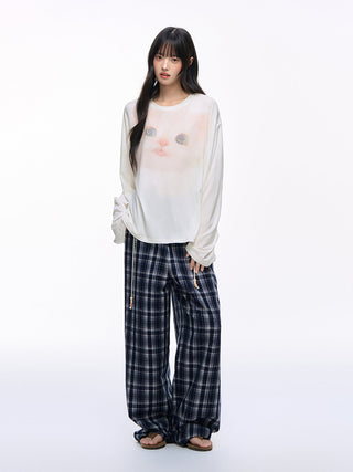 [NS76] plaid wide pants