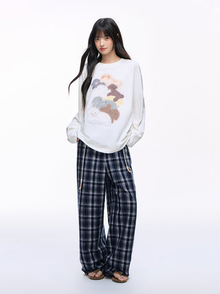 [NS76] plaid wide pants