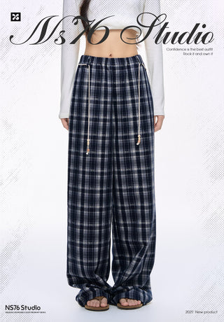 [NS76] plaid wide pants