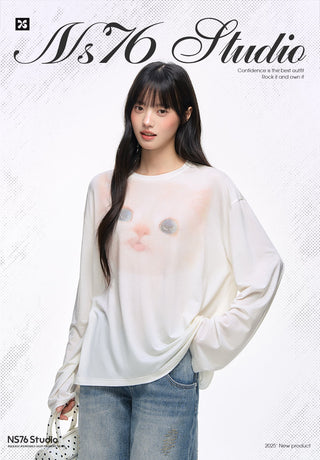 [NS76] kitty print blouse