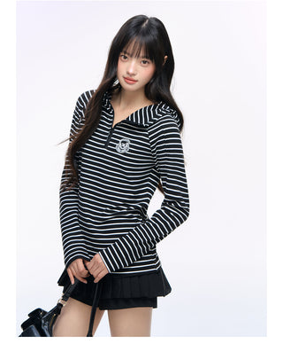[NS76] striped hooded tee