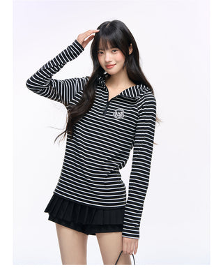 [NS76] striped hooded tee