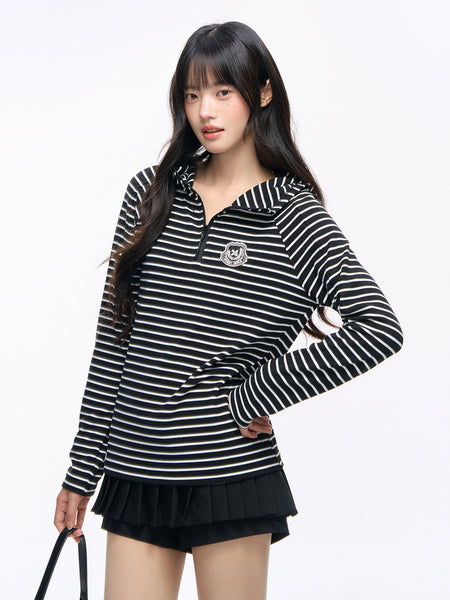 [NS76] striped hooded tee