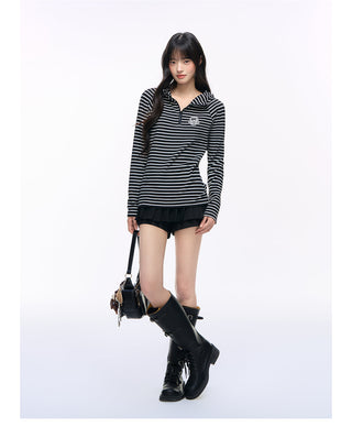 [NS76] striped hooded tee