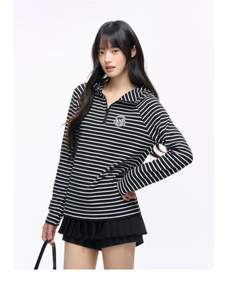[NS76] striped hooded tee