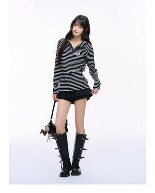 [NS76] striped hooded tee