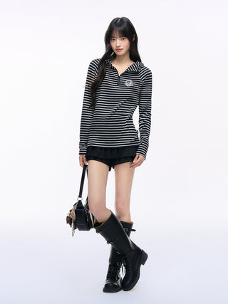 [NS76] striped hooded tee