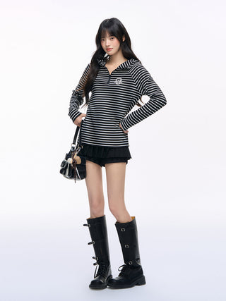 [NS76] striped hooded tee