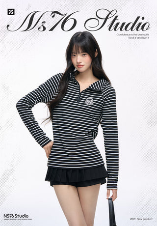 [NS76] striped hooded tee
