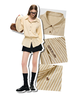 [NS76] striped mid-length shirt