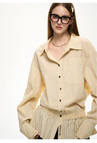 [NS76] striped mid-length shirt
