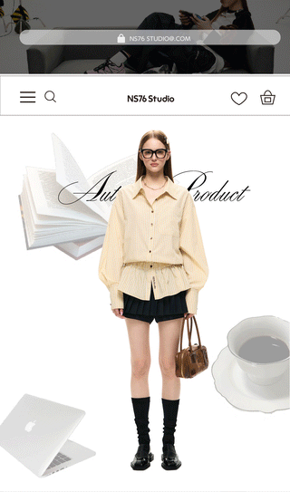 [NS76] striped mid-length shirt