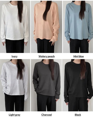 (Standard Fit/Loose Fit) Clean Long-Sleeve T-Shirt