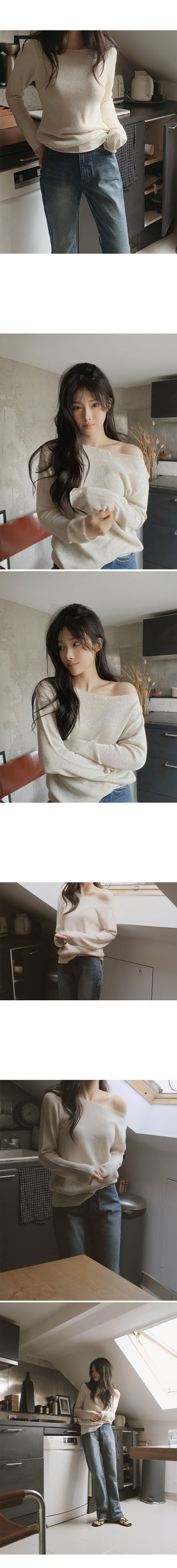 One-shoulder boat neck knit - 4 colors