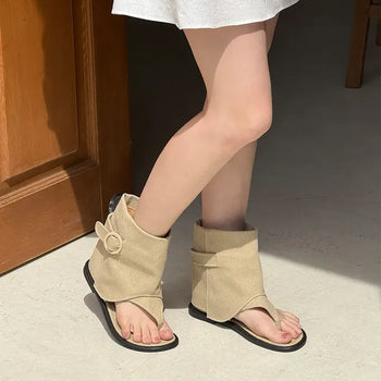 Buckle Layered Flip-flop Boots