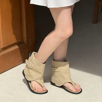 Buckle Layered Flip-flop Boots