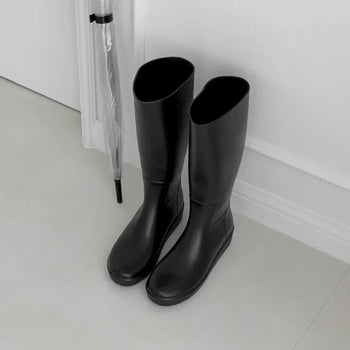 Round Block Platform Long Rain Boots