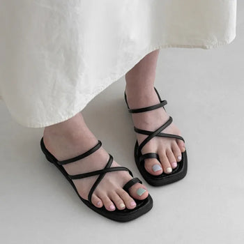 Square Strap Flip-flops Platform Sandals Mule Slippers