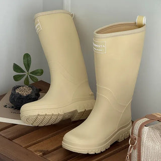 Rounded Toe Rubber Platform Long Rain Boots
