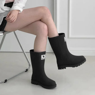 Rounded Toe Chunky Heel Mid-calf Rain Boots