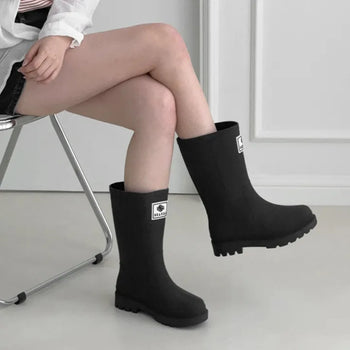 Rounded Toe Chunky Heel Mid-calf Rain Boots