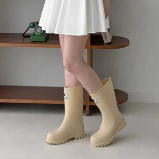 Rounded Toe Chunky Heel Mid-calf Rain Boots