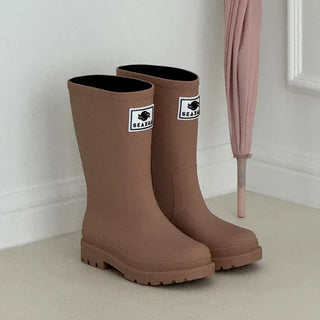 Rounded Toe Chunky Heel Mid-calf Rain Boots