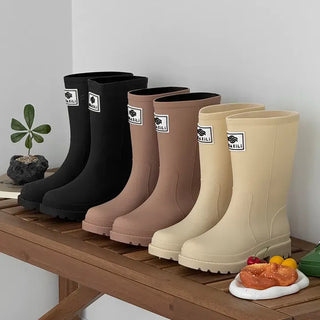 Rounded Toe Chunky Heel Mid-calf Rain Boots