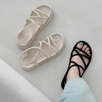 Basic Elastic Strap Platform Block Sandals