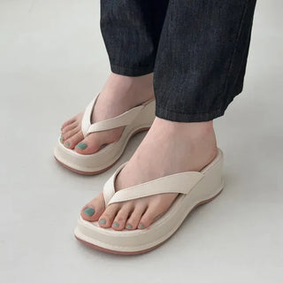 Square Platform Block Heel Flip-flop Wedge Slippers