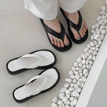 Color Block Square Basic Platform Flip-flop Slippers