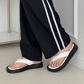 Color Block Square Basic Platform Flip-flop Slippers