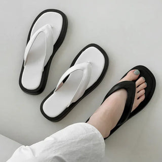 Color Block Square Basic Platform Flip-flop Slippers