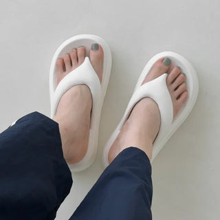 Round Strap Height-Increasing Lightweight Platform Block Heel Flip-flop Slippers