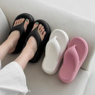 Round Strap Height-Increasing Lightweight Platform Block Heel Flip-flop Slippers