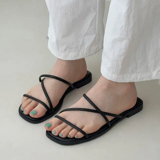 Diagonal Strap Square Sandal Slippers