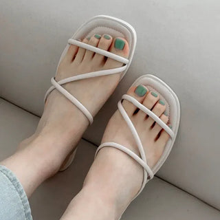 Diagonal Strap Square Sandal Slippers