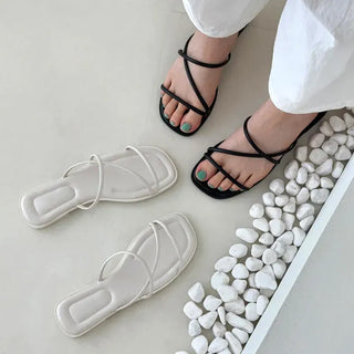 Diagonal Strap Square Sandal Slippers