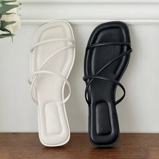 Diagonal Strap Square Sandal Slippers