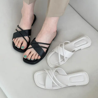 Square Diagonal Asymmetrical Strap Slippers